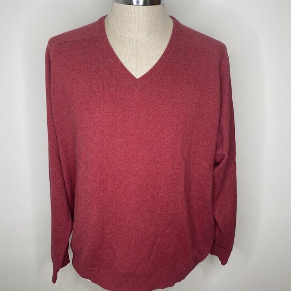 Jacobson's Men Cashmere Sweater V Neck  Size XL Red Pullover Shirt - Picture 1 of 4